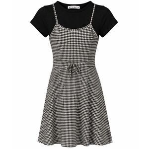 ELLE BELLE 90'S CLUELESS INSPIRED HOUNDSTOOTH STRETCH 2FER FIT AND FLARE DRESS